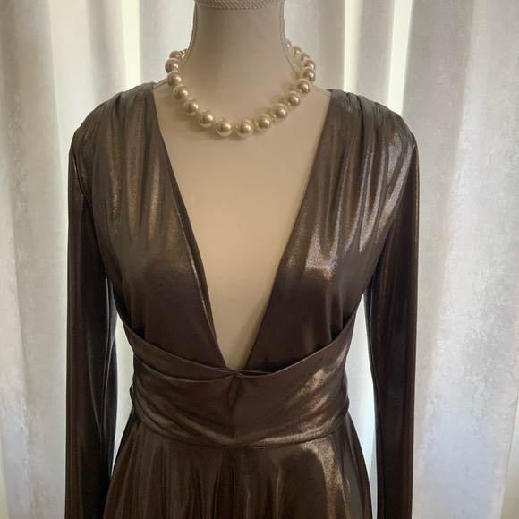 HALSTON HERITAGE Gunmetal Metallic Dress Size Medium - Picture 2 of 6